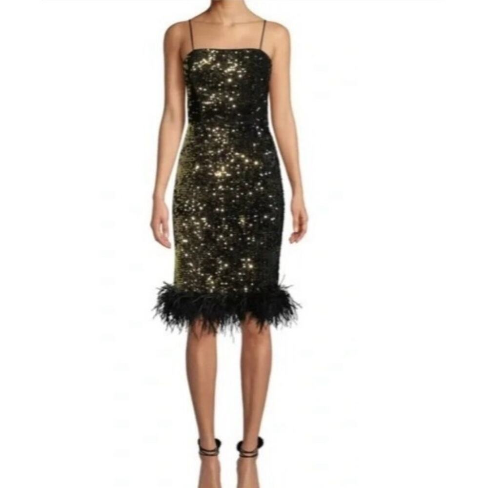 Milly Elle Gold Sequin Feather Hem Party Dress Size 4